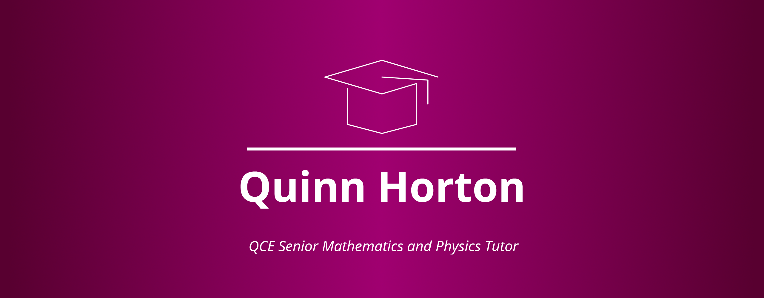 Website splash banner mortarboard logo with name Quinn Horton